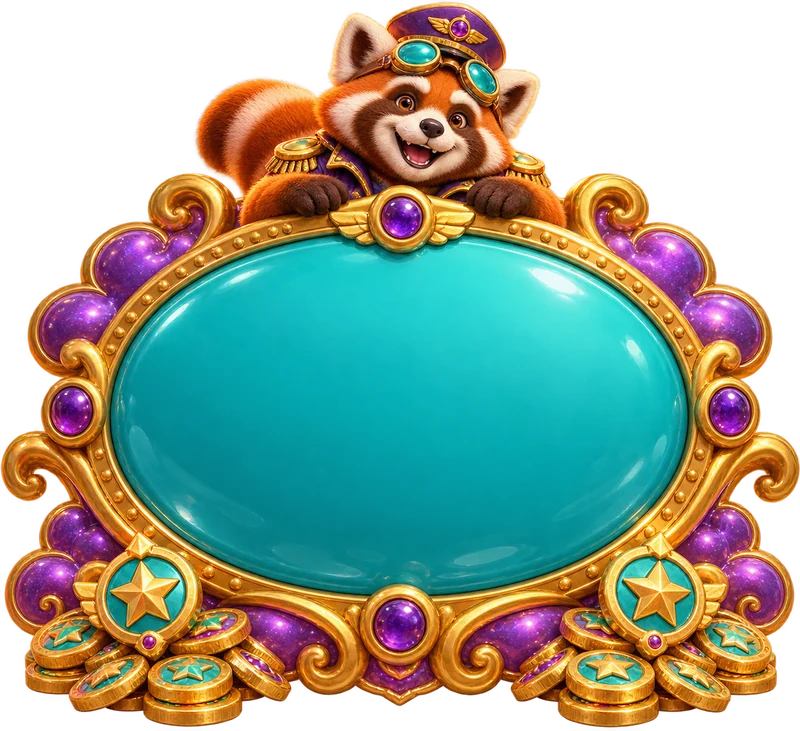 A deeply sculpted turquoise admission shield with a raccoon crest and fictional gold star medallions